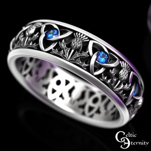 Classic Sapphire Celtic Ring, Scottish Sapphire Ring, Classic Thistle Ring, Scottish Wedding Band, Thistle Wedding Band, Scottish Ring, 1812