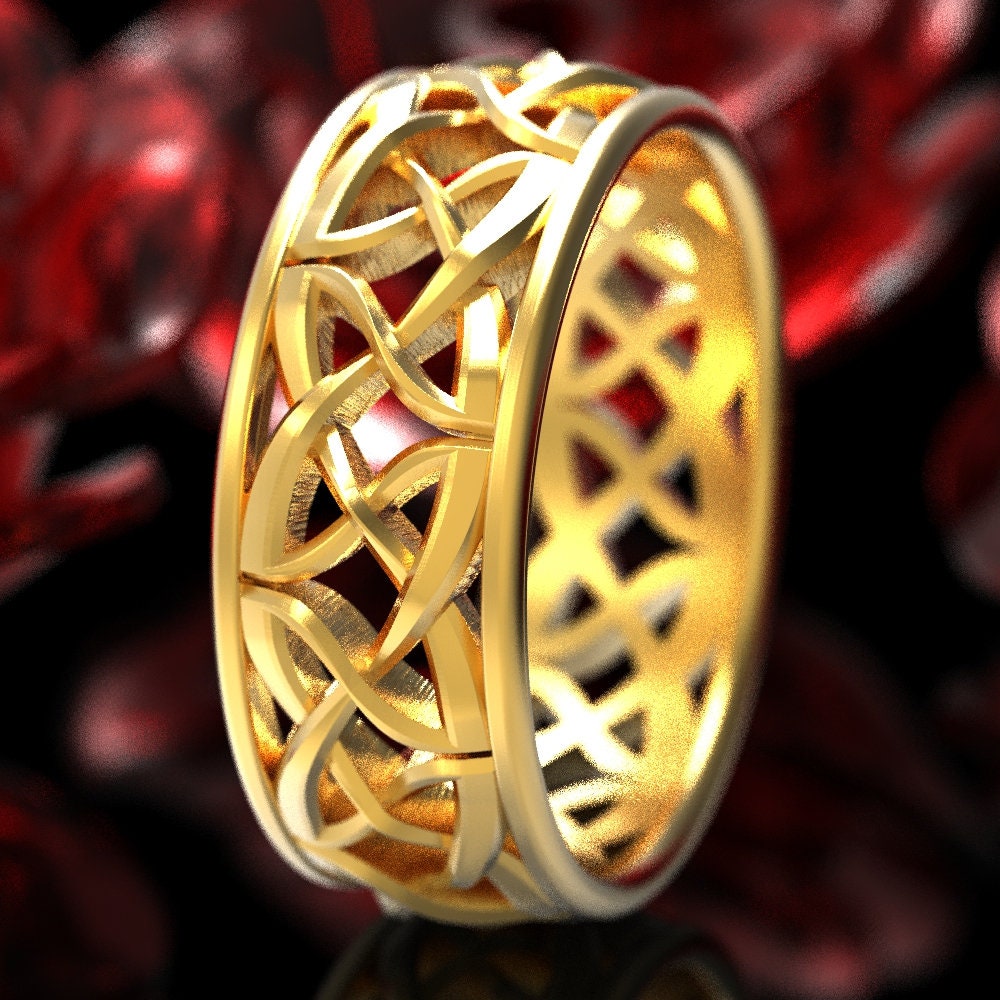 Mens Celtic Ring, Eternity Wedding Band, Woven Wedding Band, Mens Gold ...