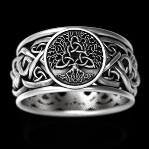 Celtic Tree of Life Ring, Trinity Knot Tree Ring, Mens Wedding Band, Celtic Wedding Ring, Tree of Life Silver Ring, Pagan Wedding 1692