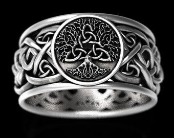 Keltischer Baum des Lebens Ring, Dreifaltigkeitsknotenring, Herrenring, keltischer Ehering, Baum des Lebens Silberring, heidnische Hochzeit 1692