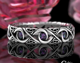 Alexandrite Infinity Wedding Band, Sterling Alexandrite Womens Wedding Ring, Alexandrite Celtic Wedding Ring, Silver Alexandrite Ring, 1409