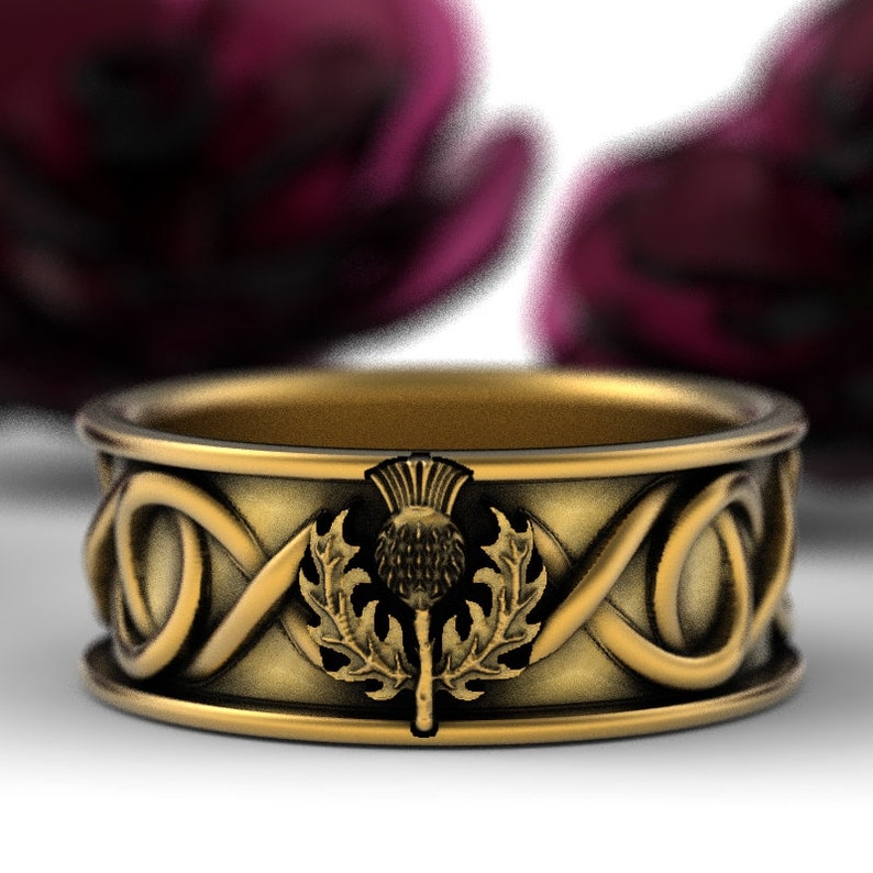 Gold Celtic Scottish Thistle Ring Mens Wedding Ring 14K 18K | Etsy