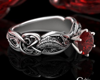 Seahorse Ruby Engagement Ring, Sterling Silver Ruby Celtic Engagement Ring, Silver Sea Horse Ring, Celtic Sea Horse Ring, Ruby Ring, 1869