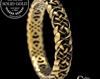 Womens Gold Celtic Eternity Wedding Band, Modern Celtic Wedding Ring, 10k 14k 18k Gold or Platinum, Unique Knot Wedding Band, 1401