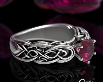 Knotwork Engagement Ring, Sterling Ruby Celtic Engagement Ring, Trinity Engagement Ring, Celtic Trinity Wedding Ring, Trinity Ring, 1649