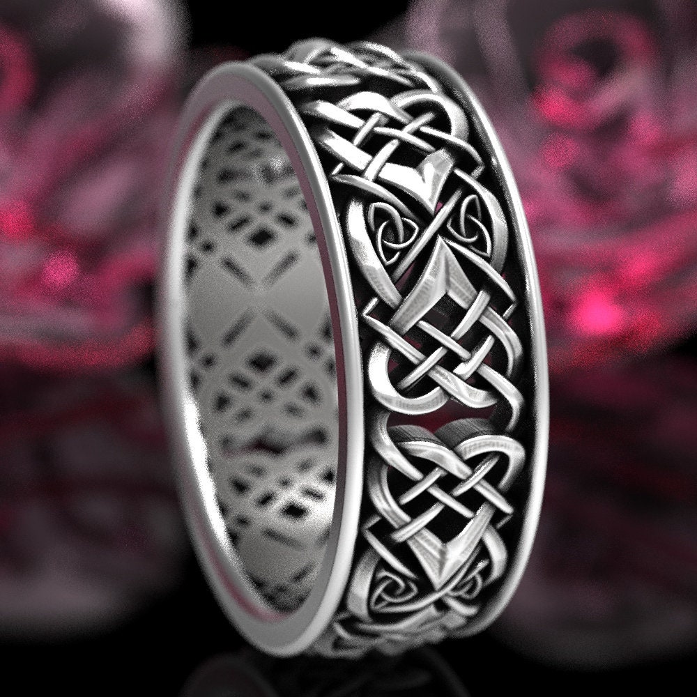 Celtic Knot Heart Ring Set, Mens & Womens Celtic Ring Knot Set, Love