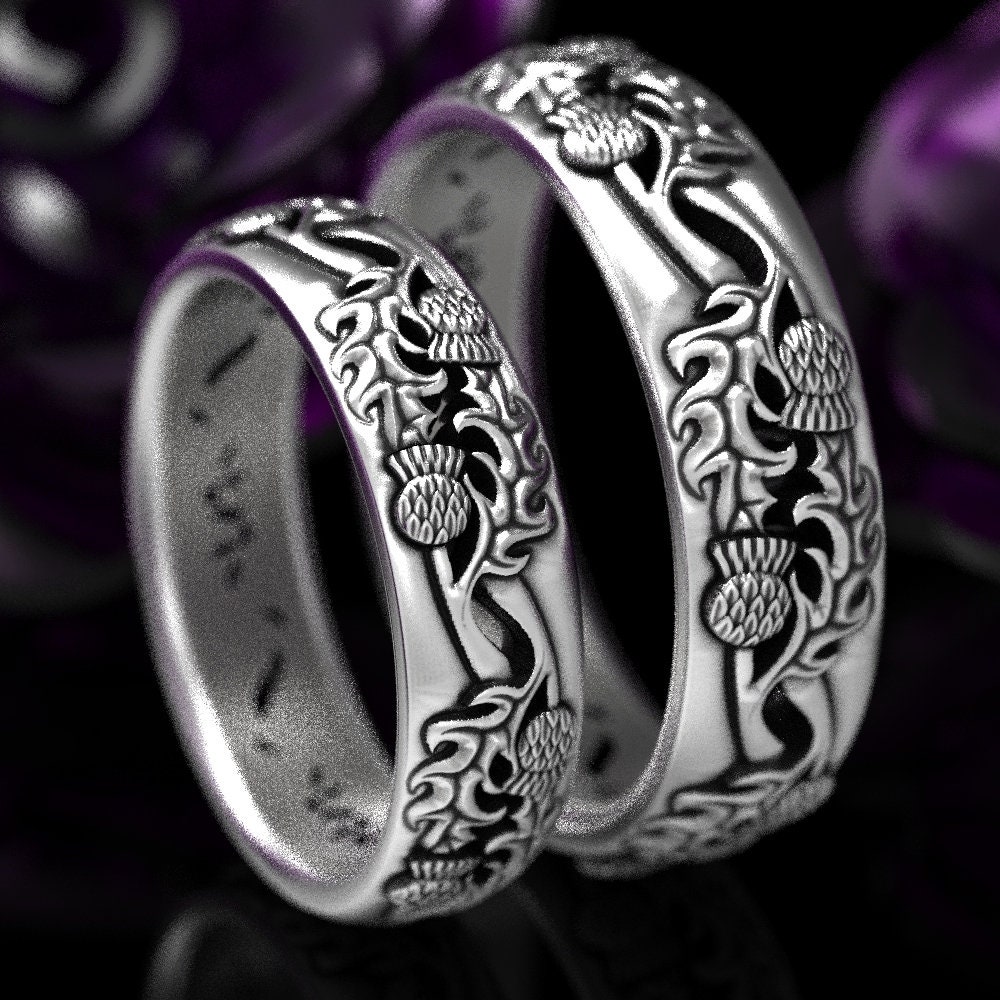 Thistle Wedding Band Set 925 Sterling Silver Scottish Ring | Etsy