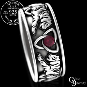 Ruby Tiger Ring, Sterling Silver Wedding Band, Sterling Tiger Jewelry, Silver Safari Jewelry, Tiger Spirit Animal, King of the Jungle, 3119