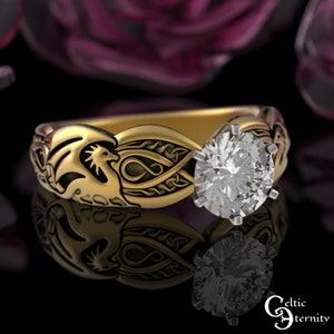 10K Brides Dragon Engagement, Gold Mother of Dragons Solitaire Ring, 14K Bridal Viking Ring, Platinum Celtic Dragon Wedding Ring, 3185