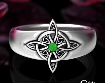Emerald Celtic Ring, Sterling Silver Goddess Ring, Witch Knot Ring, Sterling Pagan Ring, Women Celtic Emerald Ring, Celtic Goddess Ring 1921