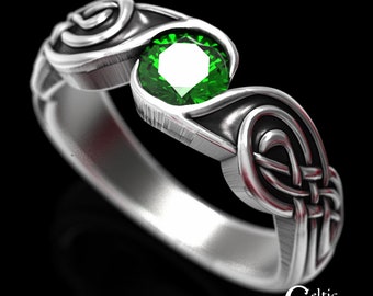 Emerald Engagement Ring, Celtic Solitaire Ring, Celtic Wedding Ring, Sterling Engagement Ring, Emerald Wedding Ring,Celtic Emerald Ring,1498