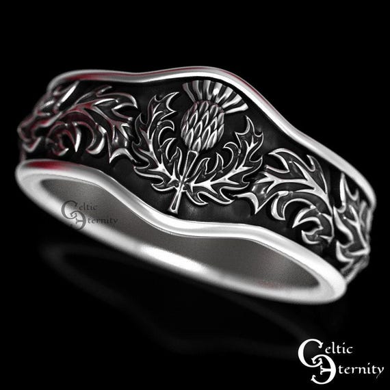 Scottish Thistle Ring, Sterling Silver Thistle Ring, Scottish Wedding Ring, Thistle Flower Ring, Celtic Wedding Band, Men Wedding Ring, 1764
