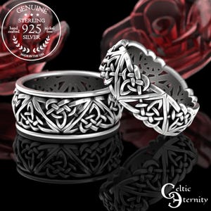 Matching Simple Celtic Wedding Set, Sterling Silver Knotwork Wedding Rings, Irish Silver Matching Ring Set, Scottish Wedding Band, 1105 9105