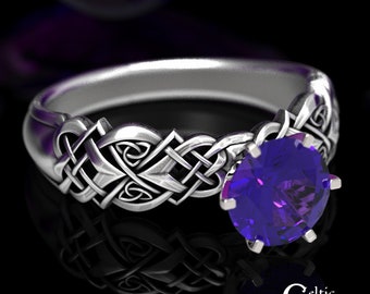 Silver Knotwork Engagement Ring, Sterling & Amethyst Celtic Engagement Ring, Amethyst Engagement Ring, Silver Irish Engagement Ring, 1656