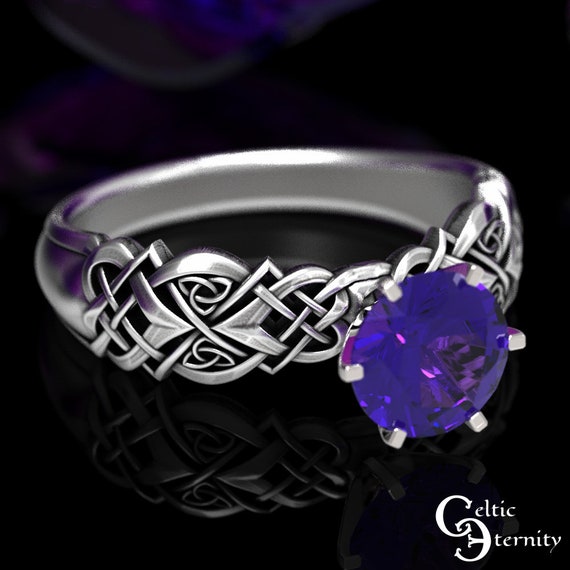 Silver Knotwork Engagement Ring, Sterling & Amethyst Celtic Engagement Ring, Amethyst Engagement Ring, Silver Irish Engagement Ring, 1656