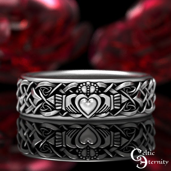 Womens Sterling Claddagh Ring, Irish Heart Wedding Ring, Celtic Heart Wedding Band, Silver Heart Wedding Ring, Womans Irish Ring, 1891
