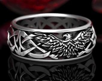 Eagle Wedding Band, Sterling Silver Celtic Eagle Ring, Mens Wedding Band, Celtic Bird Ring, Eagle Jewelry, Celtic Animal Knot Ring 1138