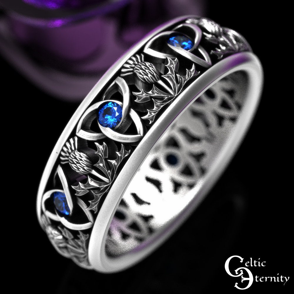 Classic Sapphire Celtic Ring, Scottish Sapphire Ring, Classic Thistle ...