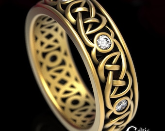 Gold Celtic Wedding Ring, Moissanite Wedding Band, Celtic Wedding Band, Platinum Celtic Ring, Modern Moissanite Ring, Gold Wedding Band,1508