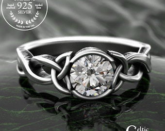 Sterling Minimalist Engagement Ring, Silver Celtic Moissanite Solitaire Ring, Sapphire Emerald Amethyst Classic Irish Wedding Ring, 1997