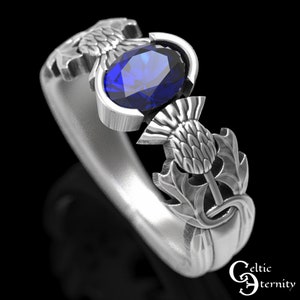 Sapphire Thistle Engagement Ring, Sterling Thistle Ring, Scottish Solitaire Ring, Thistle Engagement Ring, Scottish Engagement Ring, 1777 image 4