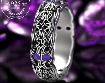 Amethyst Celtic Wedding Ring, Sterling Silver Trinity Wedding Band, Celtic Wedding Band, Silver Eternity Ring, Amethyst Celtic Ring, 1468