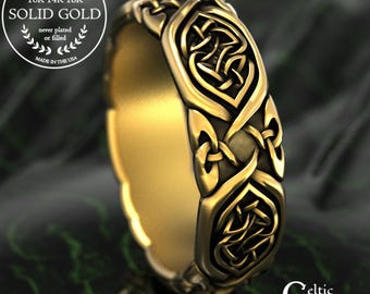 Celtic Heart & Botanical Knotwork Ring in Gold, 10K 14K Woven Hearts Wedding Band, Woman's Irish Knotwork Weave Ring, Platinum Welsh, 2007