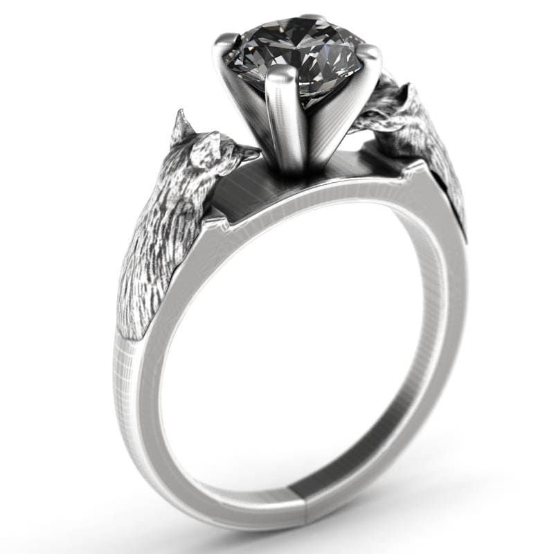 Fox Moissanite Engagement Ring, Fox Jewelry, Sterling Silver Fox Ring
