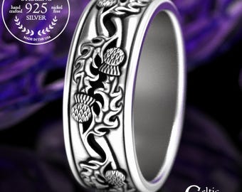 Mens Thistle Wedding Band, Sterling Thistle Wedding Ring, Mens Scottish Thistle Ring, Mens Silver Thistle Ring, Celtic Thistle Ring, 1934