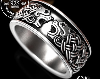 Viking Wolf Ring, Direwolf Ring, Sterling Silver Mens Ring, Celtic Hound Ring, GOT Wolf Ring, Silver Dog Ring, Mens Wedding Band, 1102