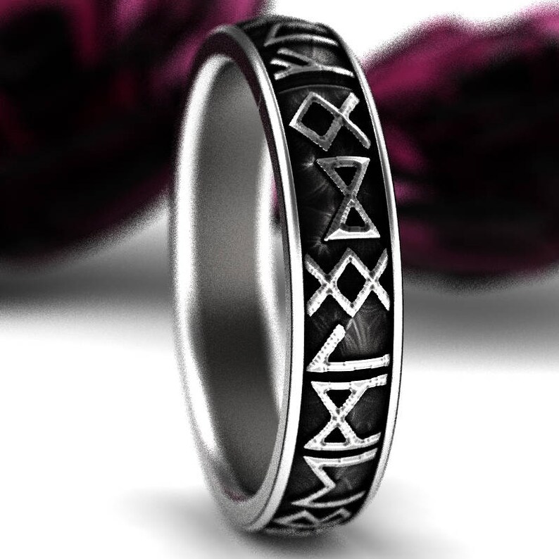 Womens Nordic Rune Ring Silver Rune Wedding Band Magical Etsy