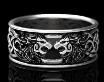 White Gold Lion Ring, Celtic Lion Ring, Platinum Lion Ring, Jungle Ring, Big Cat Ring, Animal Jewelry, Lion King Ring, Celtic Lion, 1733