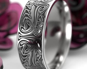 Engraved Norse Wedding Ring, Viking Wedding Band, Mens Silver Ring, Sterling Silver Mens Wedding Ring, Norse Ring, Wide Silver Ring, 1783