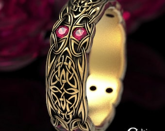 10K Ruby Celtic Gold Ring, 14K White Gold Infinity Wedding Ring, Ireland Wedding Band, Platinum Wedding Ring, 18K Gold Womens Bridal, 1468