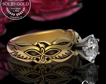 Gold Bridal Norse Ravens Engagement Ring, 14K White Gold & Moissanite Viking Bird Wedding Ring, Platinum Flying Crow Solitaire Proposal 3294