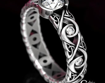 Celtic Engagement Ring with Moissanite, Sterling Silver Infinity Wedding Ring, Celtic Knot Wedding Ring, Unique Engagement Ring, Irish 1741