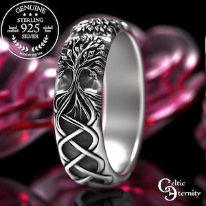 Sterling Soulmate Tree Ring, Women&#39;s Tree of Life Wedding Ring, Yggdrasil Ring, Norse Botanical Wedding Band, Silver Tree Roots Ring, 2035