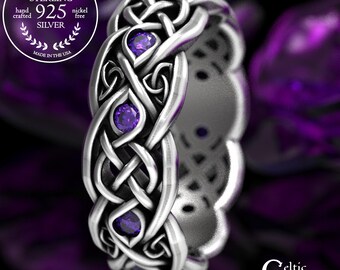 Infinity Amethyst Wedding Band, Sterling Silver Celtic Knot Ring, Amethyst Wedding Band, Silver Amethyst Ring, Silver Celtic Ring, 1052