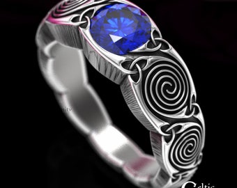 Celtic Spiral Sapphire Wedding Ring in Sterling Silver, Designer Engagement Ring, Sapphire Engagement Ring, Celtic Spiral Ring, 1724