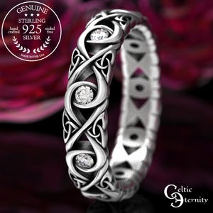 Celtic Moissanite Wedding Ring, Infinity Knot Wedding Band, Sterling Celtic Wedding Ring, Moissanite Wedding Band, Infinity Knot 1409