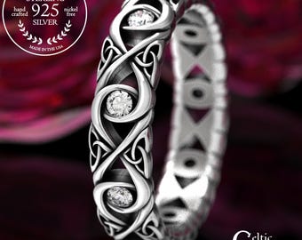 Celtic Moissanite Wedding Ring, Infinity Knot Wedding Band, Sterling Celtic Wedding Ring, Moissanite Wedding Band, Infinity Knot 1409