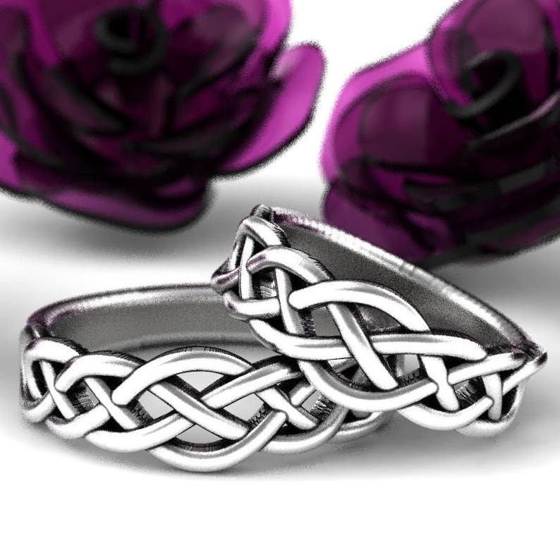 Celtic Knotwork 925 Sterling Silver Wedding Ring Set His and Hers Wedding Bands Celtic Knot Wedding Band Set Made in Your Size CR-763