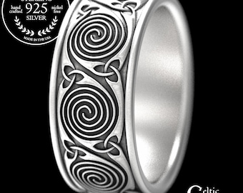 Sterling Celtic Wedding Ring, Men's Wedding Band, Celtic Spiral Wedding Ring, Celtic Spiral Ring, Man's Modern Ring, Sacred Spiral, 1721