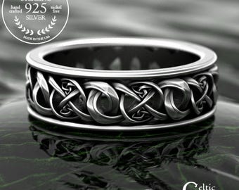 Trinity As Above So Below Ring, Silver Infinity Wedding Band for Men, Sterling Irish Woven Pattern Ring, Scottish Groom Wedding Ring, 1989
