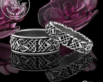 Sterling Silver Celtic Weave Ring Set, Gaelic Infinity Braid Rings, Irish Handfasting Rings, Welsh Heart Knot Enternity Rings, 4013 4012
