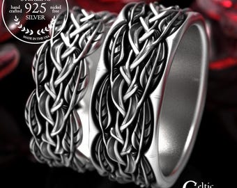 Bride & Groom Matching Woven Leaves Wedding Ring Set, Sterling Life Partner Rings, Knotted Lives Bands, Fated Lovers Jewelry, 2054 2055