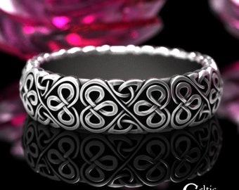 Celtic Infinity Wedding Band, Sterling Gaelic Ring, Woven Trinity Ring, Woven Wedding Band, Silver Irish Heart Ring, Sterling Knotwork, 1826