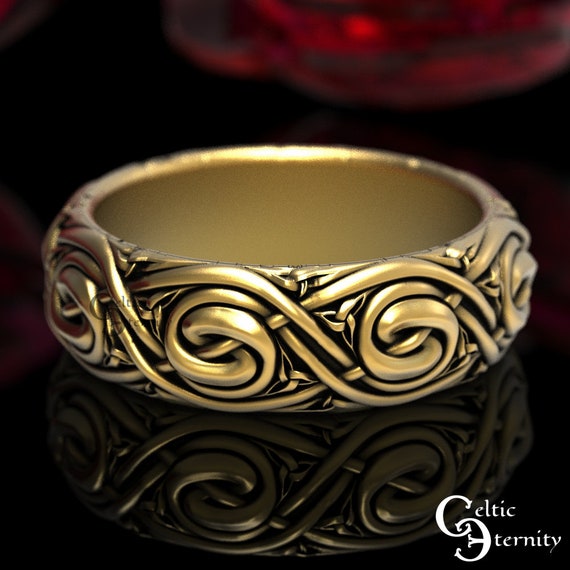 Gold Spiral Ring, Celtic Wedding Band in Gold, Celtic Wedding Ring, Platinum Wedding Band, Unique Wedding Ring in 10 14 18K Gold, 1464