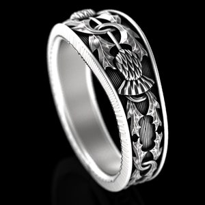 Scottish Thistle Ring, Sterling Silver Wedding Ring, Silver Thistle Ring, Thistle Wedding Band, Botanical Jewelry, Handcrafted Ring, 1779 image 2