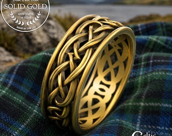 Gold Mens Wedding Band, Mens Modern Celtic Ring, Interwoven Mens Ring, White Gold Celtic Wide Band, Platinum Mens Wedding Ring, 1648